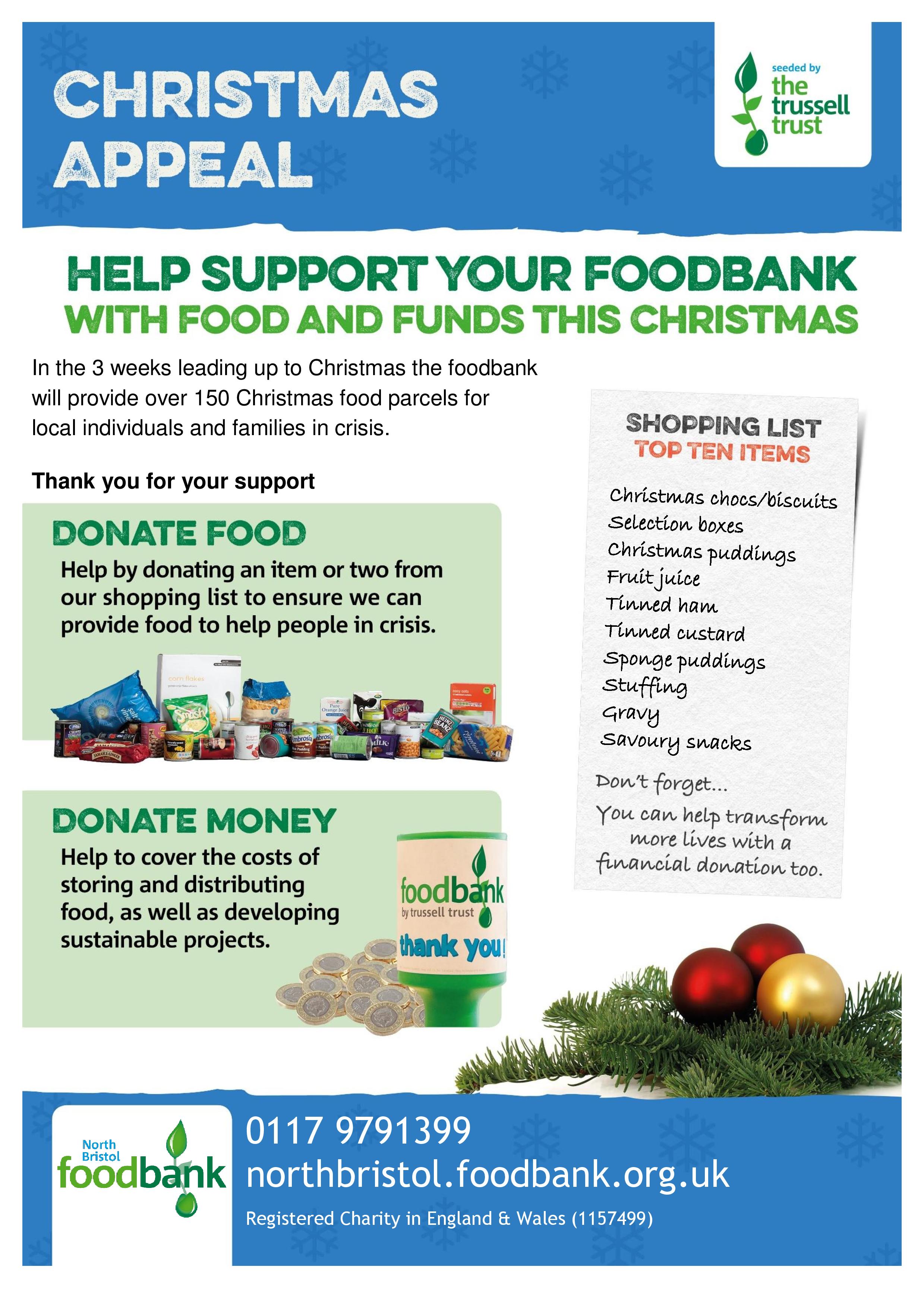 Please Donate to our Christmas Appeal North Bristol & South Glos Foodbank